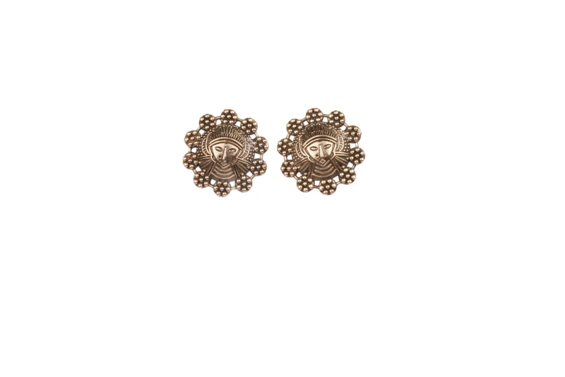 Tribal Goddess Oxidised Silver Stud Earrings – 92.5 Temple Style Heritage - Image 2