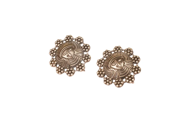 Tribal Goddess Oxidised Silver Stud Earrings – 92.5 Temple Style Heritage