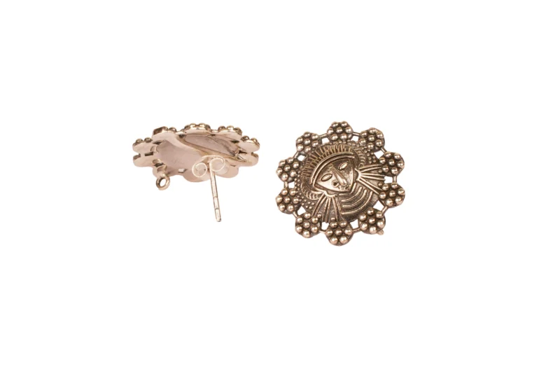 Tribal Goddess Oxidised Silver Stud Earrings – 92.5 Temple Style Heritage - Image 3