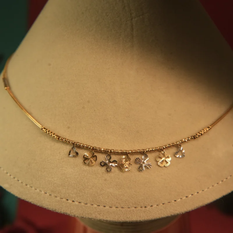22kt Gold Floral Charm Chain with Dual-Tone Finish
