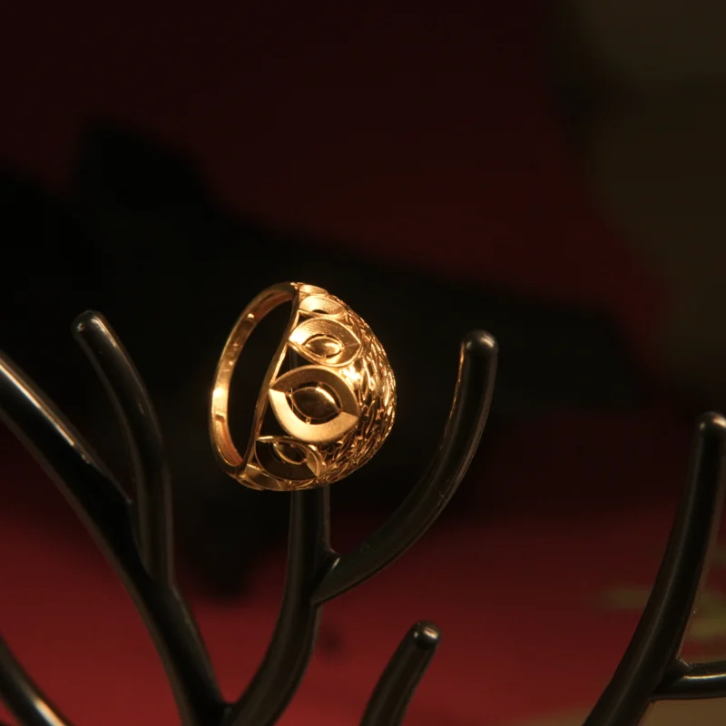 22KT Gold Intricate Dome Ring with Marquise Leaf Motif - Image 4