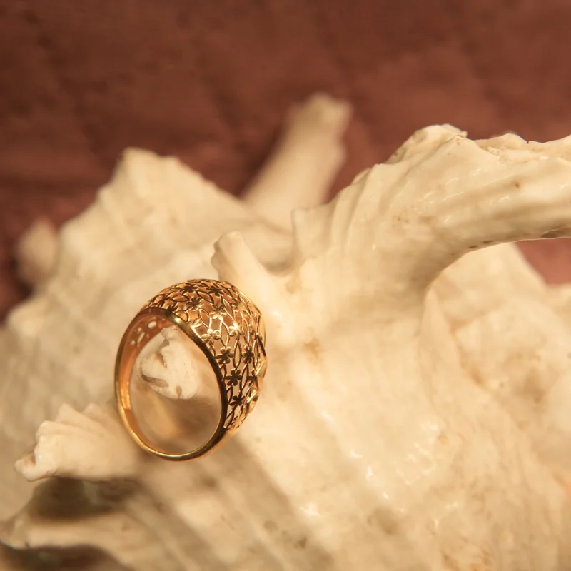 22KT Gold Intricate Dome Ring with Marquise Leaf Motif - Image 3