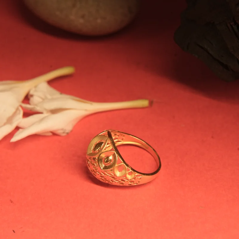 22KT Gold Intricate Dome Ring with Marquise Leaf Motif - Image 2