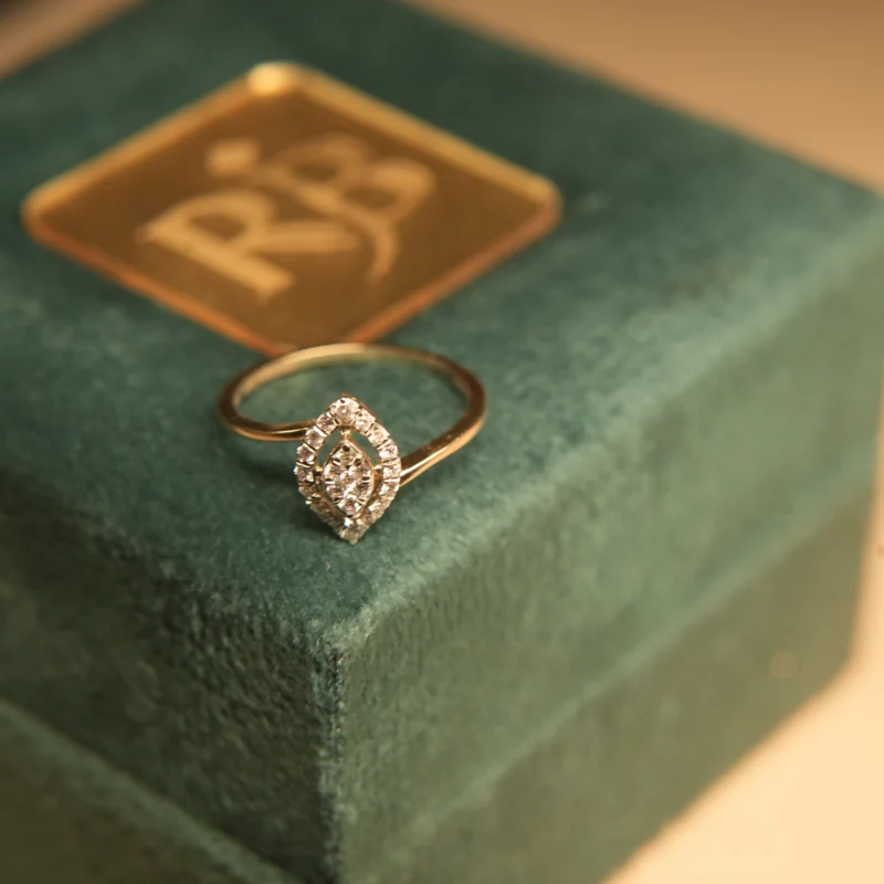 Teardrop Halo Diamond Ring in Yellow Gold