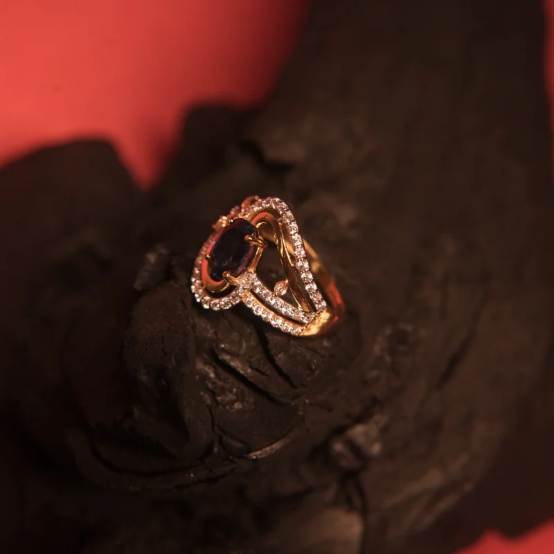18KT Gold Sapphire Zircon Ring – Graceful Beauty in Every Curve - Image 2