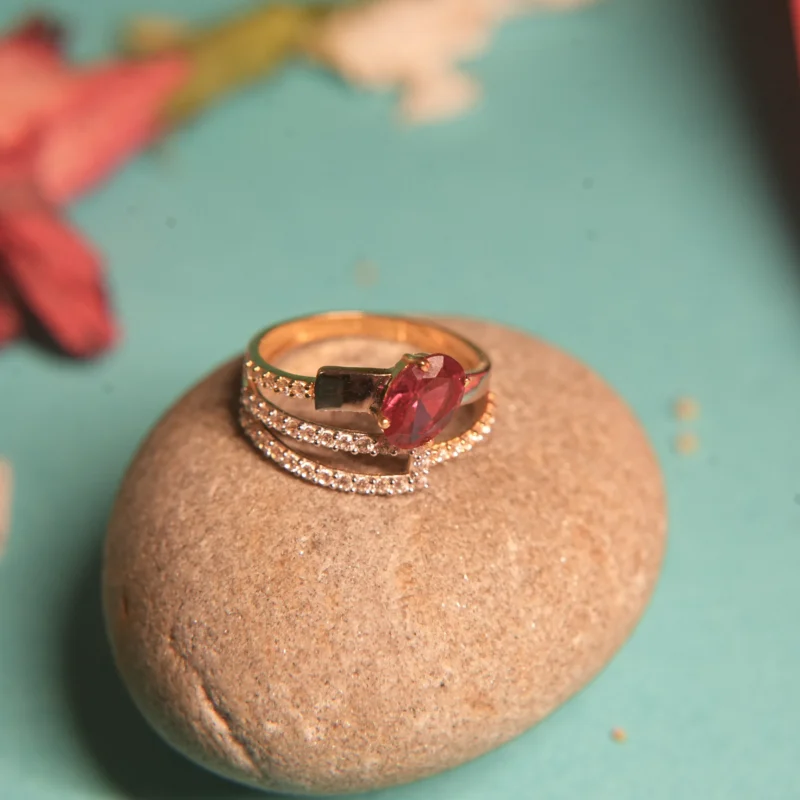 18KT Gold Ruby Zircon Ring – Bold Elegance in Crimson
