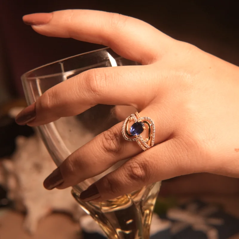 18KT Gold Sapphire Zircon Ring – Graceful Beauty in Every Curve - Image 5