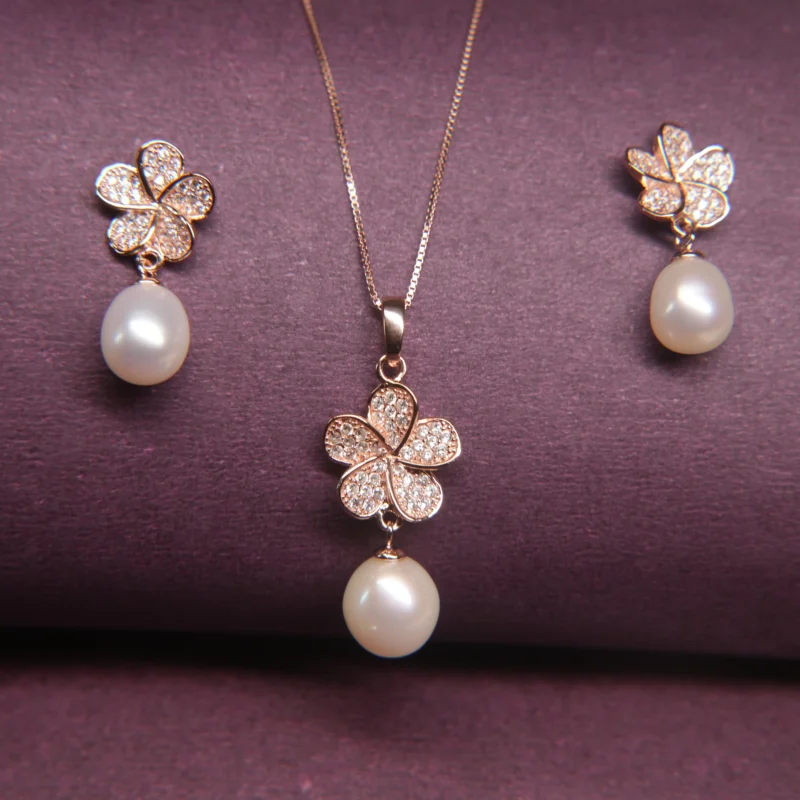 Elegant Sterling Silver Floral Pendant with Freshwater Pearl Drop - Image 3
