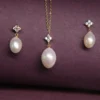 Classic Pearl Drop Pendant Set – 925 Silver with Cubic Zirconia Accents