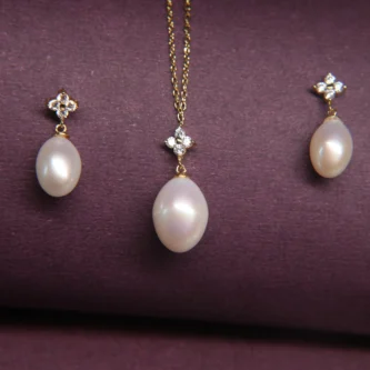 Classic Pearl Drop Pendant Set – 925 Silver with Cubic Zirconia Accents