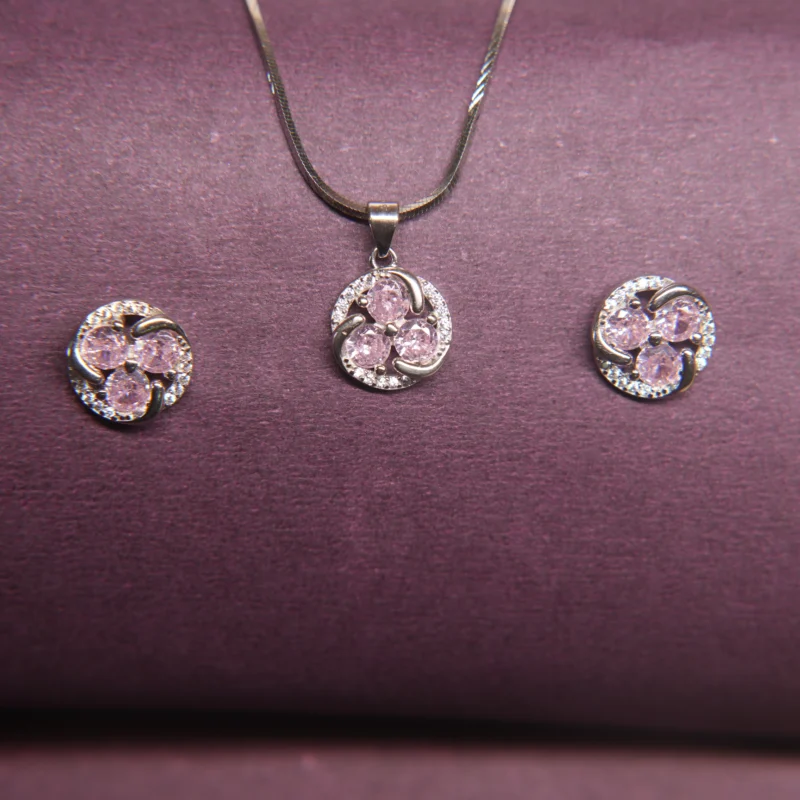 Elegant 925 Silver Pendant Set with Pink CZ Stones Without chain - Image 3