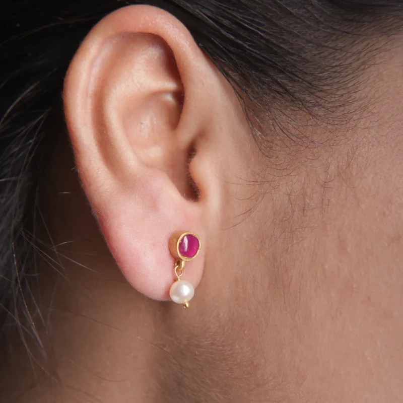 Minimalist Kundan 925 Silver Earrings - Image 2