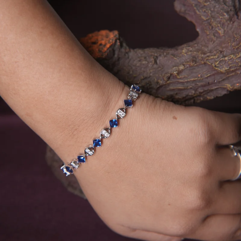 Ocean Sapphire Silver Bracelet – 925 Sterling Elegance with Blue CZ Stones - Image 3