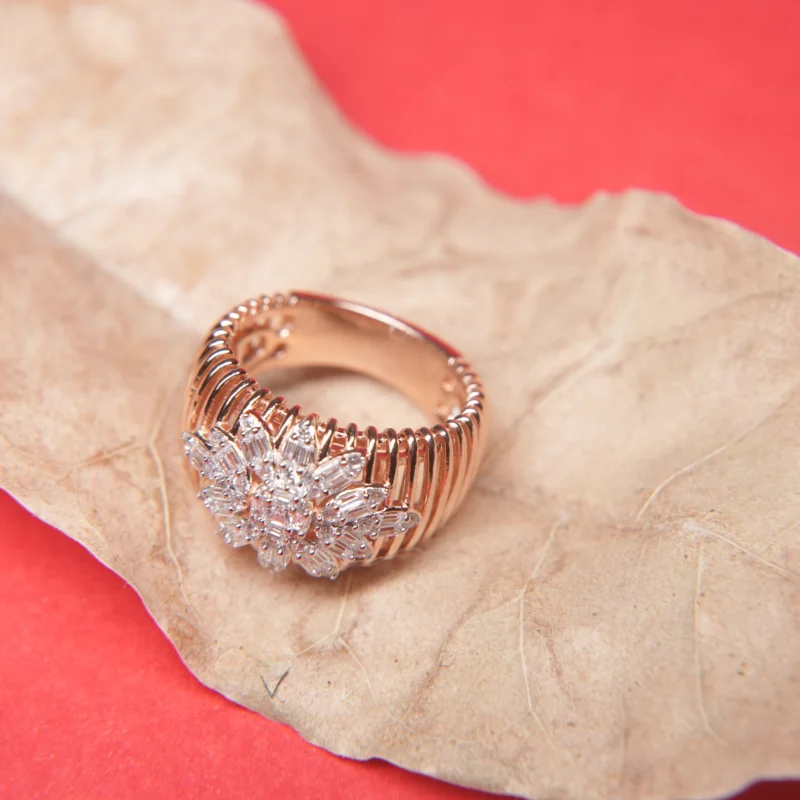 Luxury Rose Gold-Plated Sterling Silver Ring with Marquise-Cut Zircon Cluster - Image 2