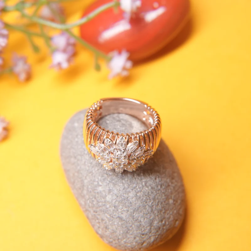 Luxury Rose Gold-Plated Sterling Silver Ring with Marquise-Cut Zircon Cluster