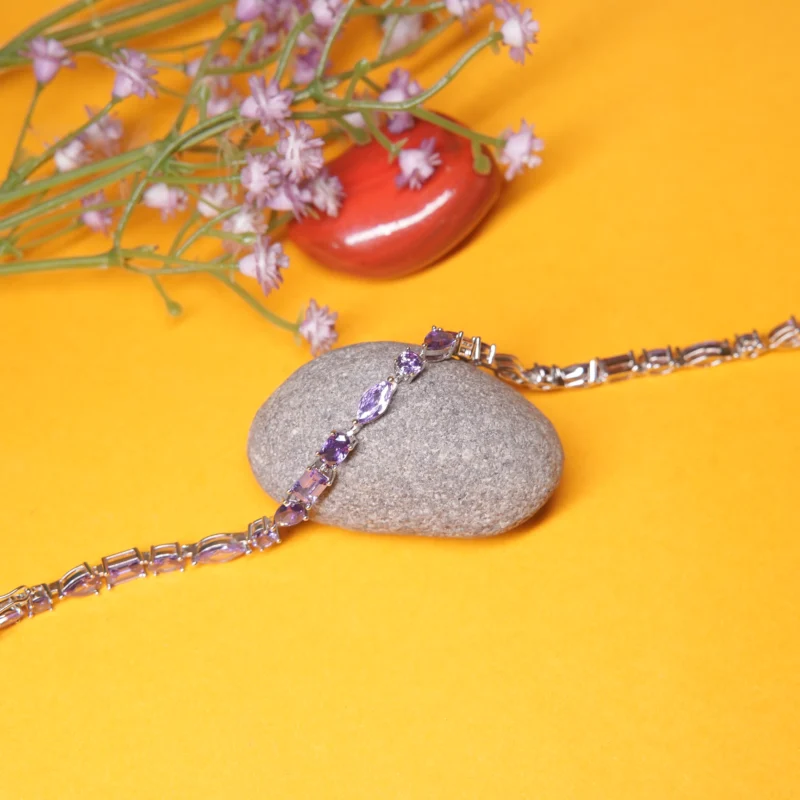 ✨ Elegant Sterling Silver Bracelet with Amethyst Gemstones ✨