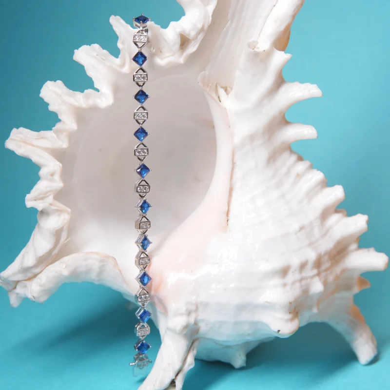 Ocean Sapphire Silver Bracelet – 925 Sterling Elegance with Blue CZ Stones - Image 2