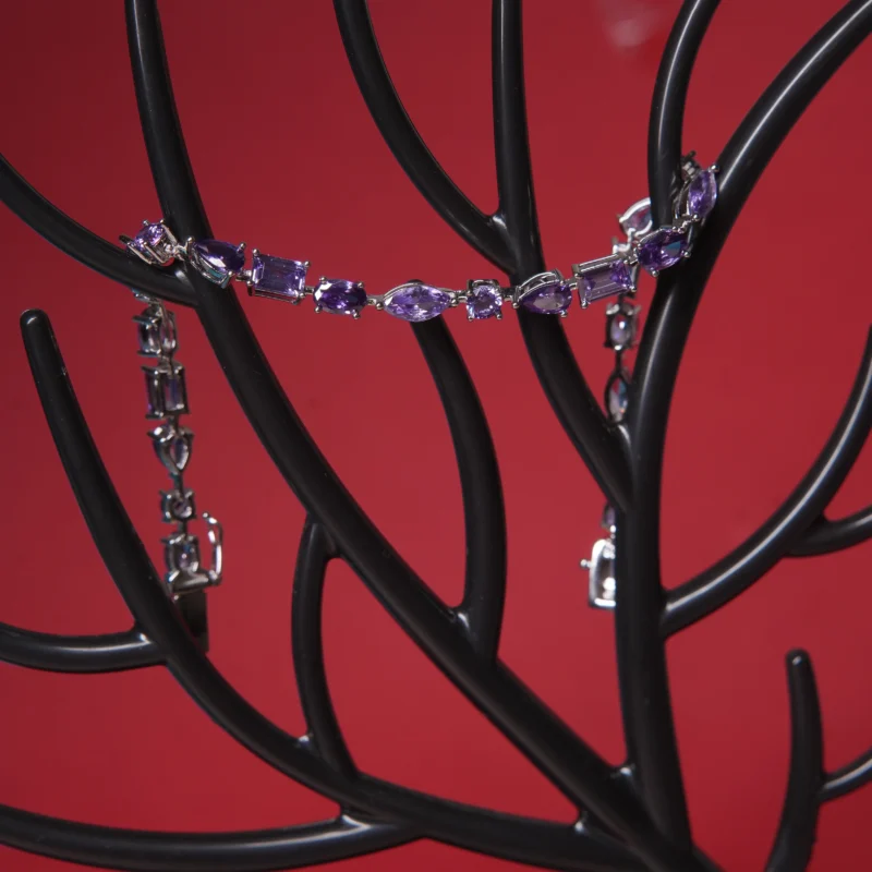 ✨ Elegant Sterling Silver Bracelet with Amethyst Gemstones ✨ - Image 3