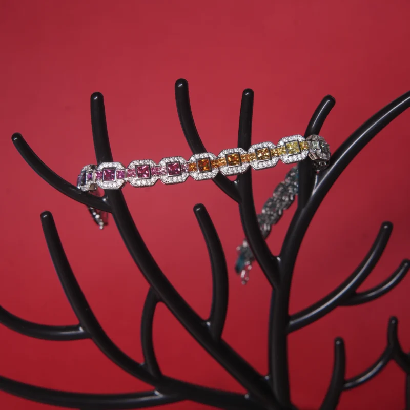A Symphony of Color: The Rainbow Sapphire & Stone Silver Bracelet - Image 3