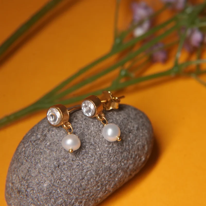 Minimalist Kundan 925 Silver Earrings