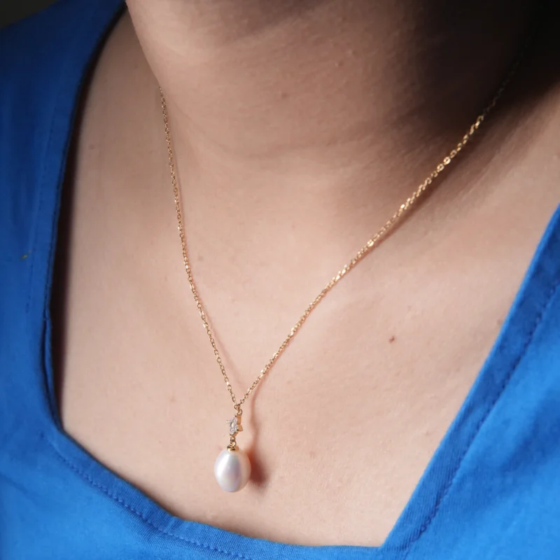 Classic Pearl Drop Pendant Set – 925 Silver with Cubic Zirconia Accents - Image 4