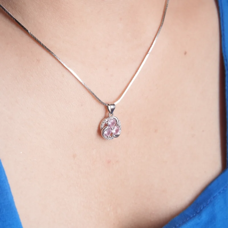 Elegant 925 Silver Pendant Set with Pink CZ Stones Without chain - Image 4