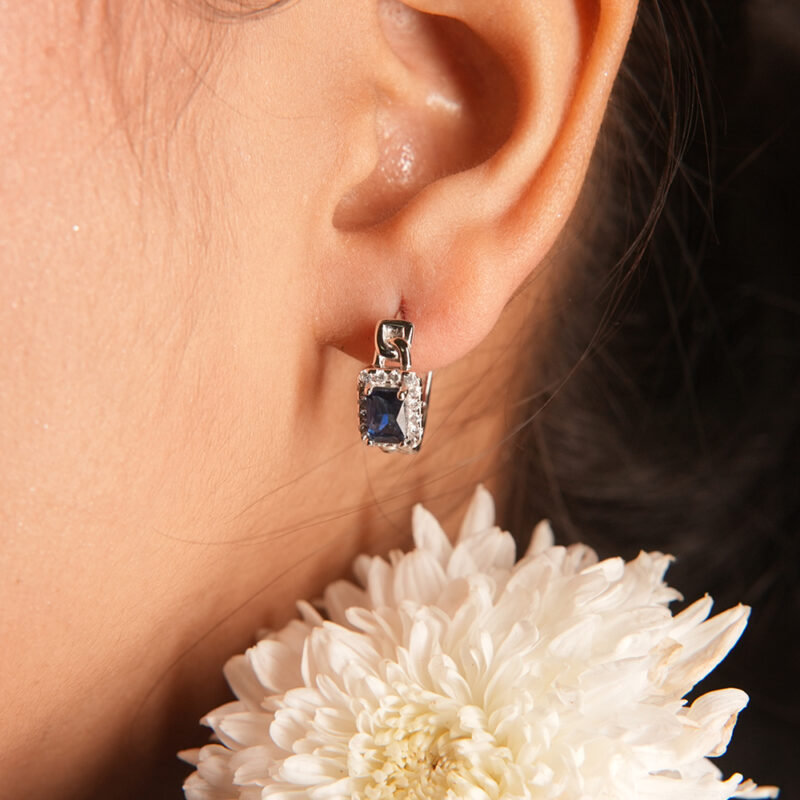 Elegant 925 Sterling Silver Bali Earrings with Blue Sapphire-Colored Zircon – Classic Glamour Redefined-**--+ - Image 3