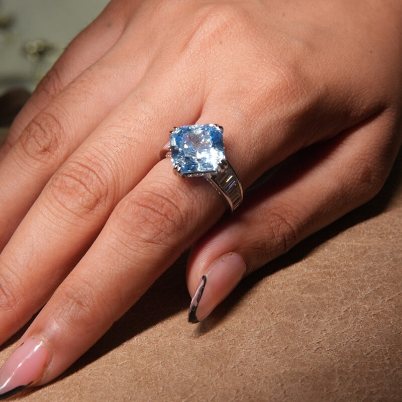 Elegant 925 Sterling Silver Ring with Sky Blue Princess-Cut Gemstone – Luxury Statement Jewelry for Women - Image 3