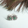 Whimsical 925 Sterling Silver Owl Ring with Green Gem Eyes – Handcrafted Antique Finish