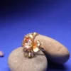 Floral Bloom Gold-Plated Silver Ring with Peach Crystal Centerpiece