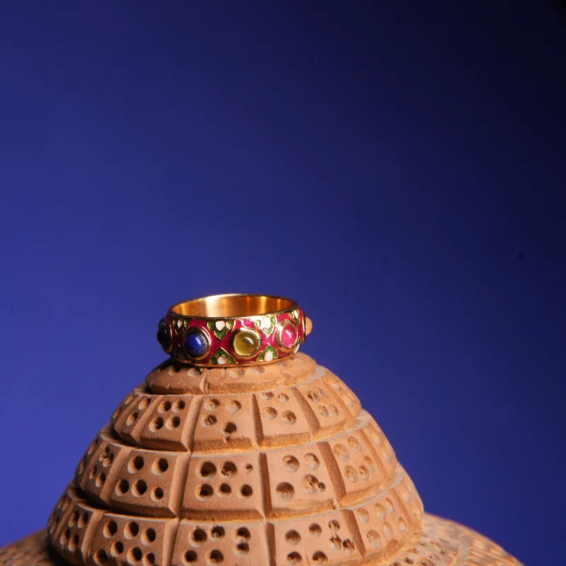 Traditional Navaratna Silver Ring – Gold-Plated with 9 Planetary Gemstones - Image 2