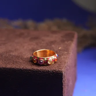 Traditional Navaratna Silver Ring – Gold-Plated with 9 Planetary Gemstones