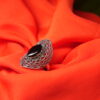 925 Oxidized Silver Marquise Ring with Black Onyx & Antique Detailing