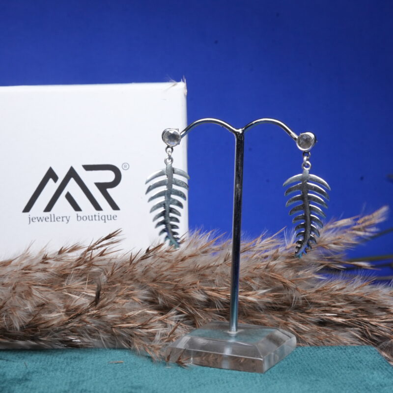 925 Sterling Silver Leaf Dangle Earrings with Natural Stone Stud