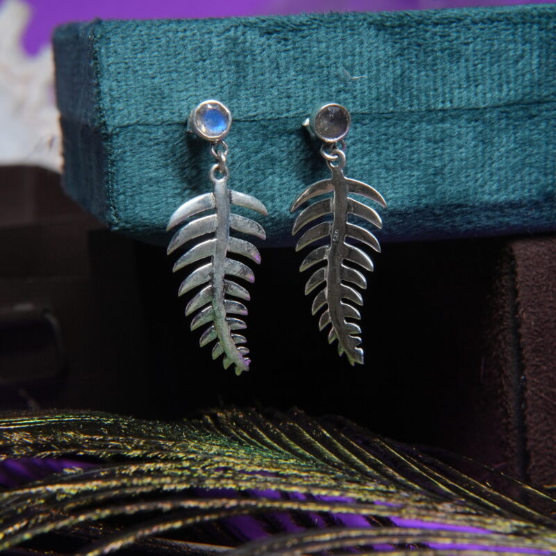925 Sterling Silver Leaf Dangle Earrings with Natural Stone Stud - Image 2