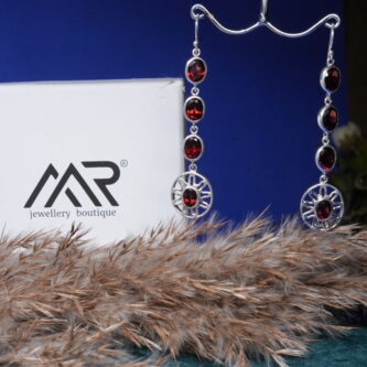 925 Sterling Silver Garnet Dangle Earrings – Solar Radiance Collection