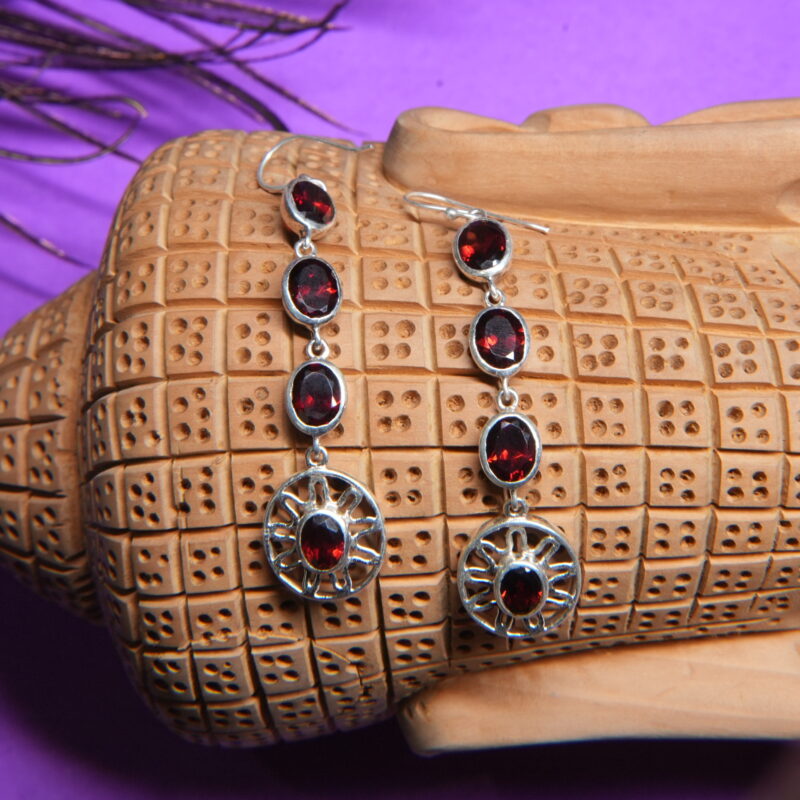 925 Sterling Silver Garnet Dangle Earrings – Solar Radiance Collection - Image 2