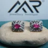 Exquisite Sterling Silver & Ruby Marcasite Stud Earrings
