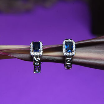 Elegant 925 Sterling Silver Bali Earrings with Blue Sapphire-Colored Zircon – Classic Glamour Redefined-**--+
