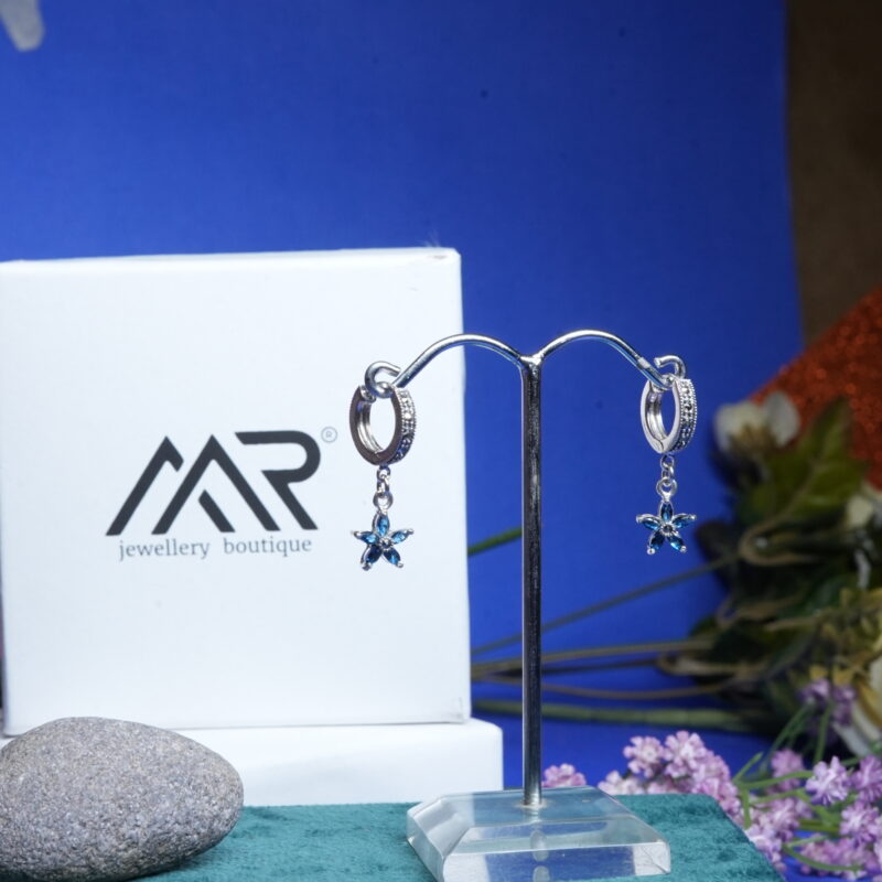 Charming 925 Sterling Silver Bali Earrings with Blue Floral Danglers – Delicate & Feminine Design - Image 2