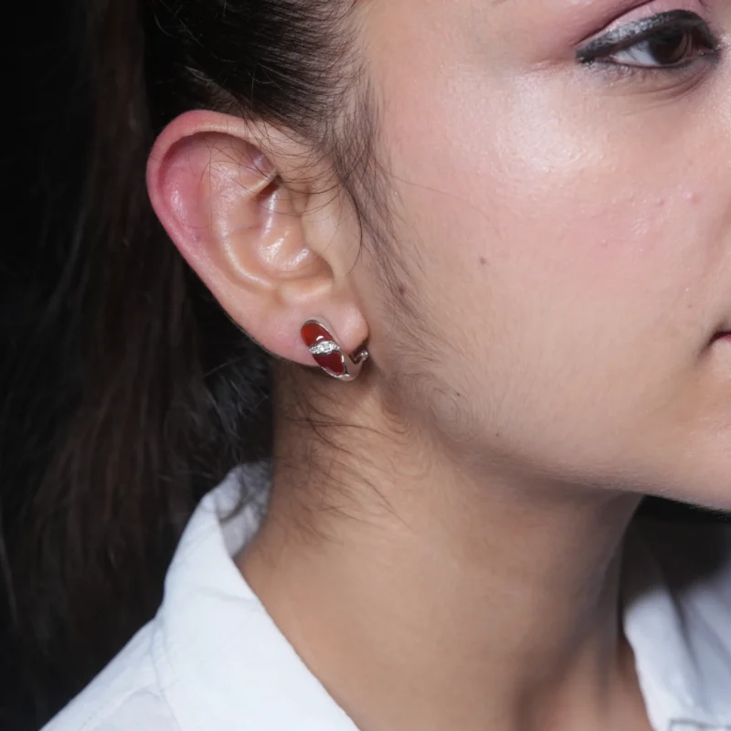 925 Sterling Silver Red Enamel Bali with CZ Accent – Minimal & Elegant Design - Image 3