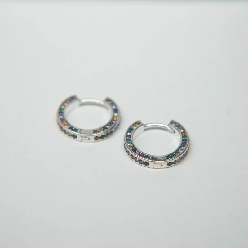 Elegant Sterling Silver Rainbow Stone Bali Earrings – Minimalist Everyday Hoops - Image 3