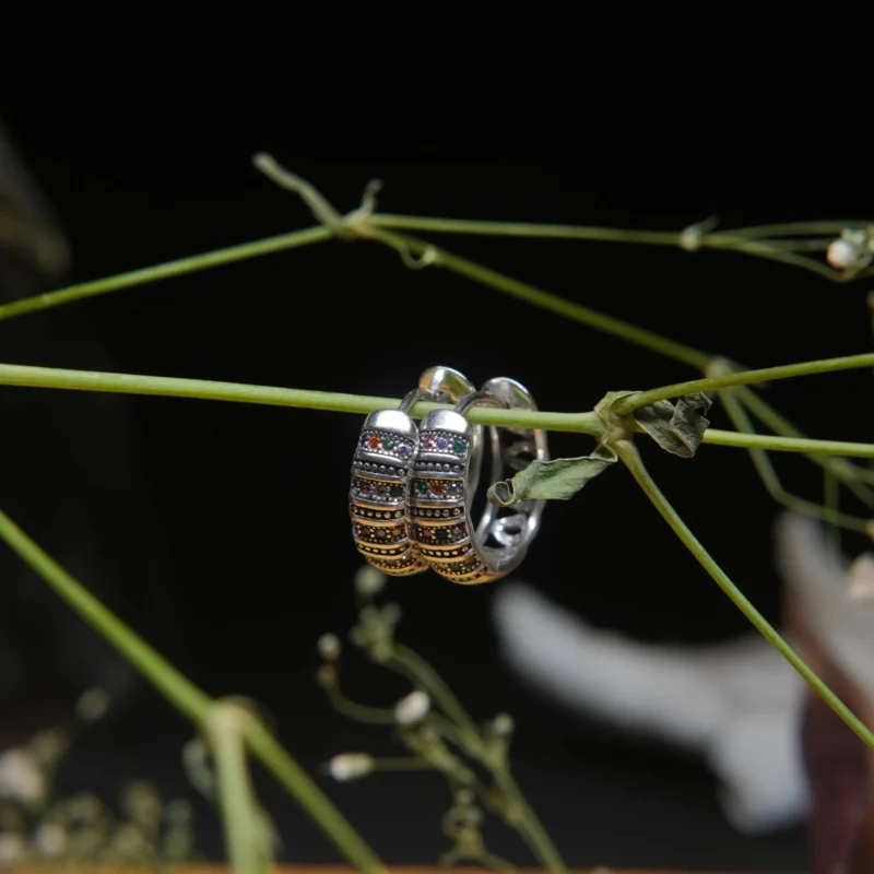 925 Silver Multi-Stone Pavé Bali Earrings – Glamorous Hoops for Everyday Shine - Image 2
