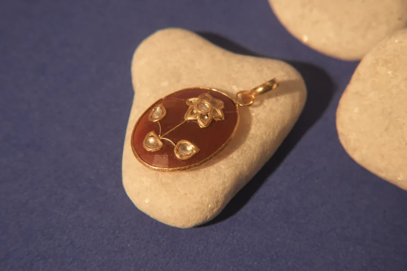 Vintage Bloom 925 Silver Pendant with Floral Kundan Work on Terracotta Enamel - Image 4