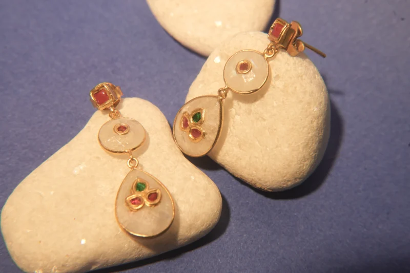 Royal Multistone 925 Silver Dangler Earrings with Red & Green Accents