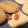 Rust Orange Enamel Teardrop Silver Earrings with Quartz Accent