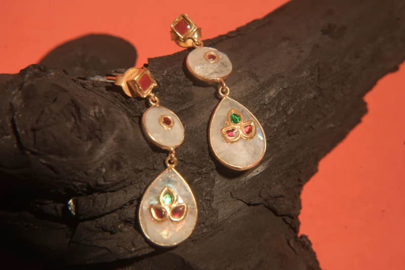 Royal Multistone 925 Silver Dangler Earrings with Red & Green Accents - Image 3