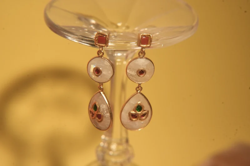 Royal Multistone 925 Silver Dangler Earrings with Red & Green Accents - Image 2