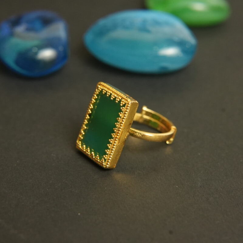 Majestic 22kt Gold Rectangular Green Stone Statement Ring