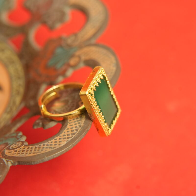 Majestic 22kt Gold Rectangular Green Stone Statement Ring - Image 3
